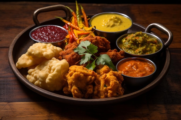 Curry pakora masala schotel Indiase curries ontwerp Aziatische keukens meest populaire gerechten teken