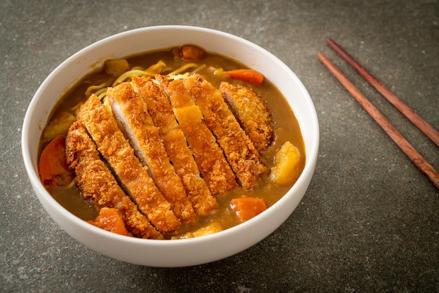 curry ramen noodles with tonkatsu fried pork cutlet - Japanese food style