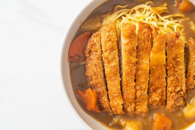 curry ramen noodles with tonkatsu fried pork cutlet - Japanese food style