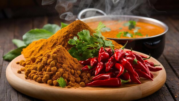 Curry specerijen en chili peper