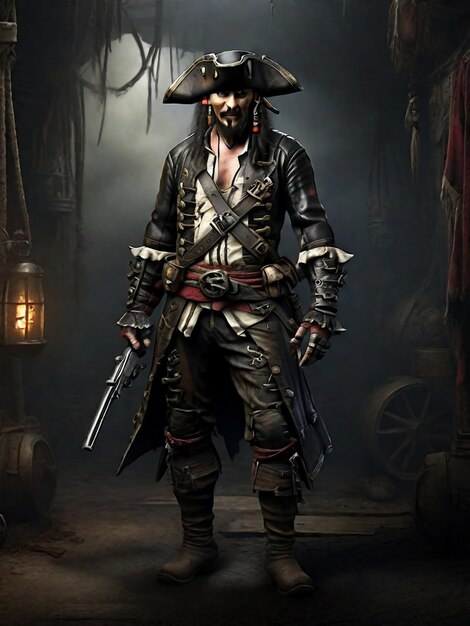 Foto cursed pirate pistol gunner su tutto il corpo su tutto lo sfondo