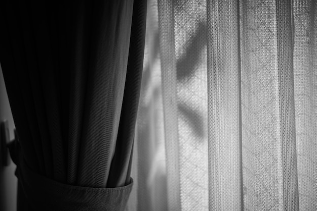 Photo curtain hanging on window