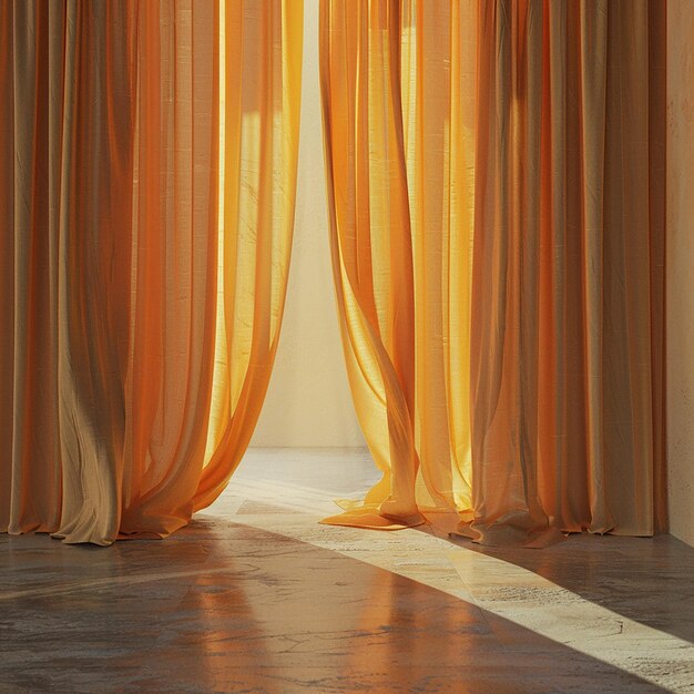 Photo a curtain that is orange and has the sun shining through it