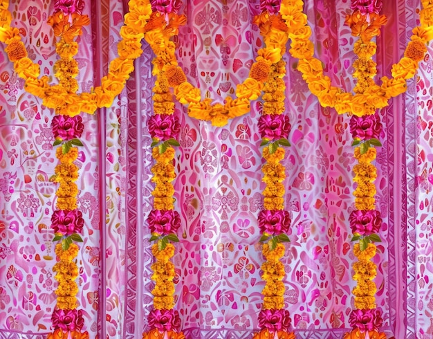 a curtain with many colored flowers on it