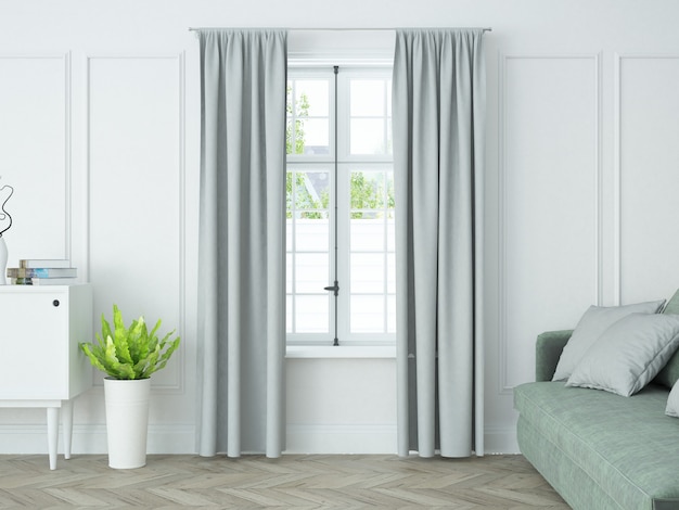 Curtains in the white elegant and classy living room