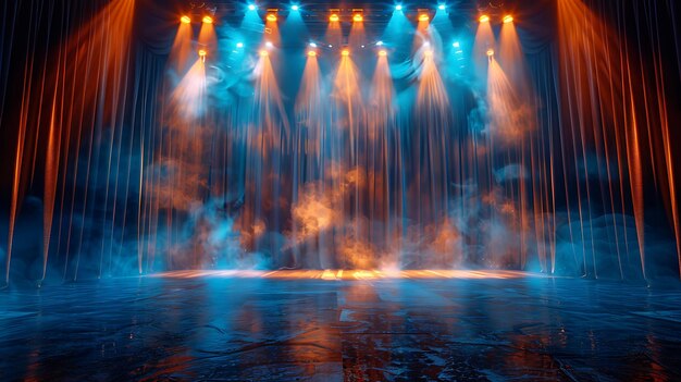 Photo curtains with spotlights on stage theater or cinema background design