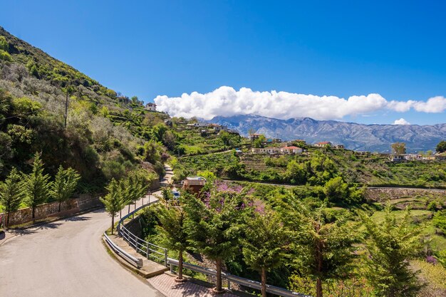 Curved asphalt road in high mountains of Albania.