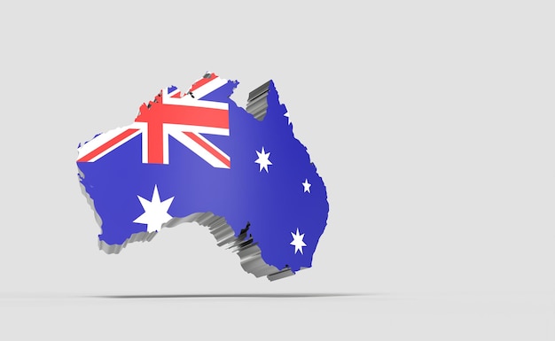 Curved australia map on light grey background 3D render