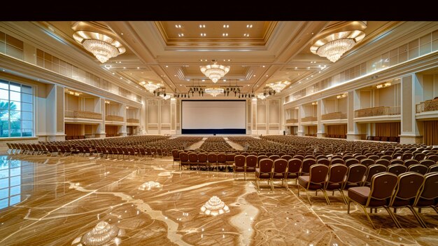 Кривый концертный зал Золотой зал большой передний экран мраморный пол теплый кофейный цвет кожа смешанная