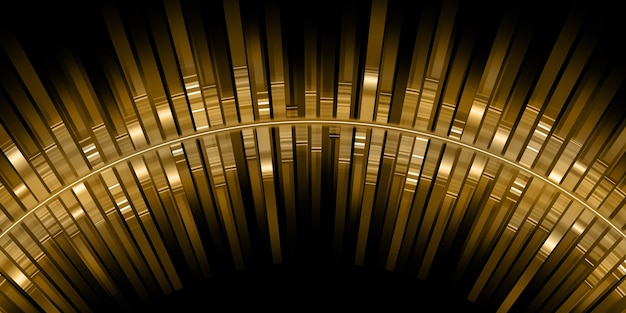 Curved golden sound waves Equalizer golden light streaks music frequency spectrum 3D illustration