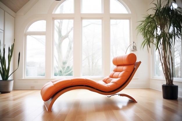 Photo curved leather lounger near floortoceiling window