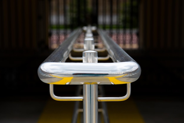 Curved metal handrail closeup