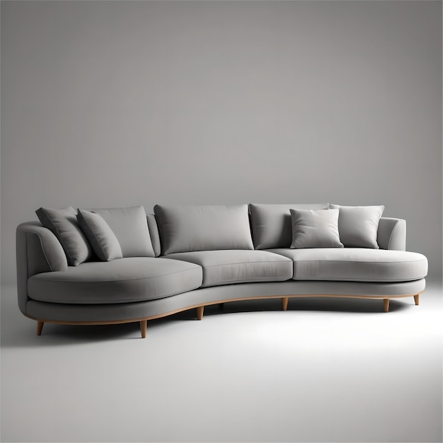 Загнутый современный серый диван в пустом пространстве