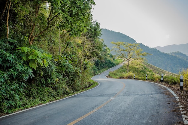 Curved paved road in the mountains Chiang Rai Province Thailand