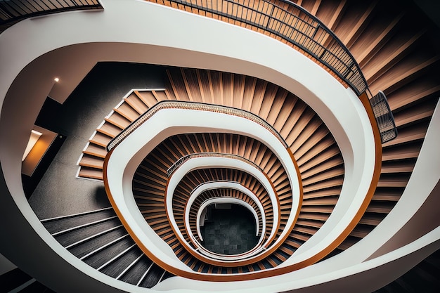 Изогнутая лестница Вид сверху на современную часть архитектуры Иллюстрация AI Генеративный