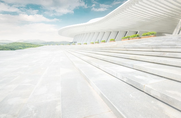 The curved steps of the sunken plaza of Guangxi Art Center of China