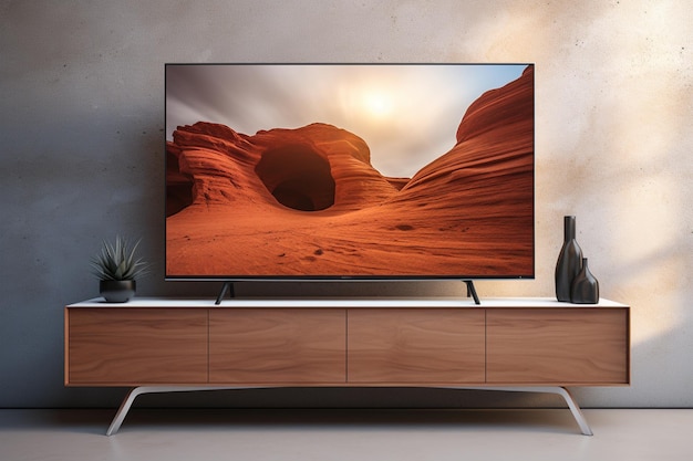 Foto mockup tv curvo sul tavolo