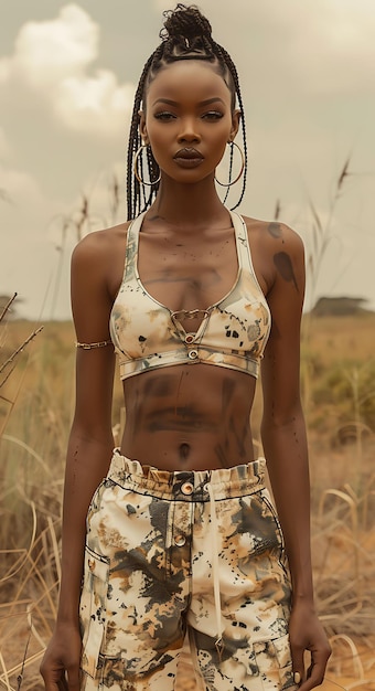Фото Кривая модель с камуфляжем бегает южноафриканская мод спорт модная модная одежда фото