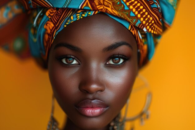 Curvy portrait of african beauty stylish woman in turban