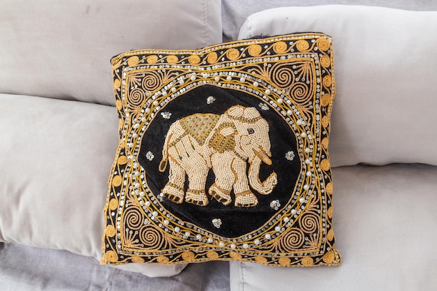 Cushion with an elephant on a sofa in Rio de Janeiro