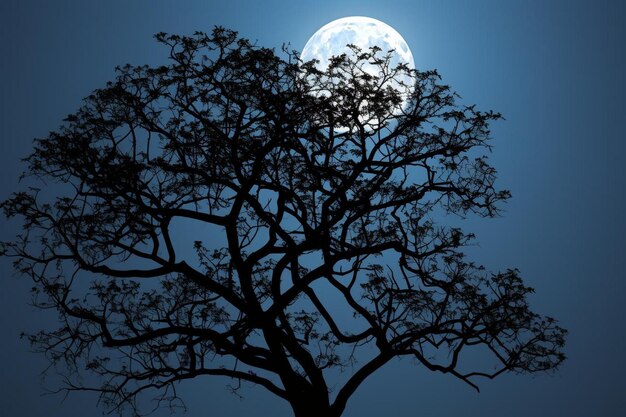 Foto silhouette di un albero di mele custard contro la luna