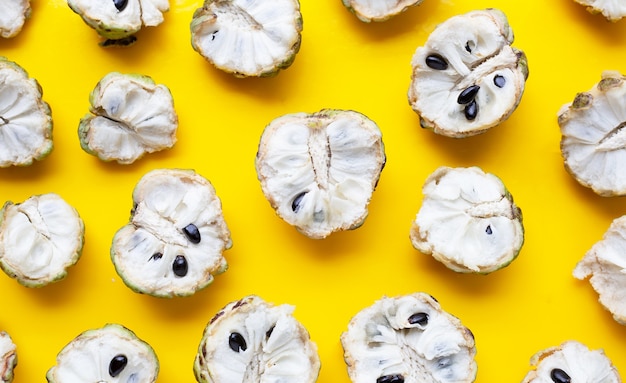 Custard apple on yellow background