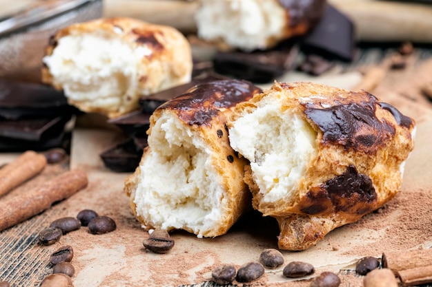 Custard cake with cream chocolate and other sweets