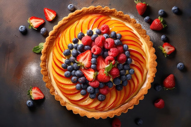 заварной крем фруктовый пирог плоская планировка профессиональная рекламная фотография еды AI Generated