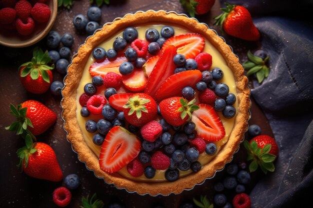 custard fruit tart flat lay profesional advertising food photography AI Generated