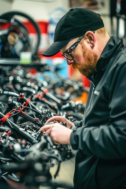 Custom bicycle assembly factory workers meticulously assemble bicycles according to individual custo