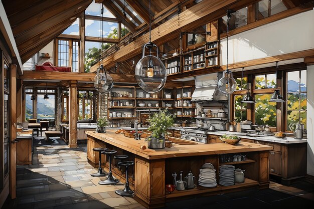 Premium Photo  _Custom Culinary Canvas Rough Sketch of Personalized Kitchen Design_