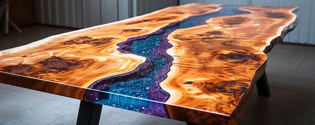 Photo custom made table epoxy river table
