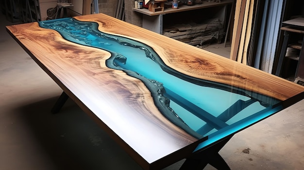 Photo custom made table epoxy river table