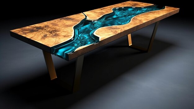 Photo custom made table epoxy river table