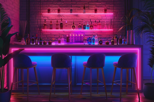 Foto segnaletica al neon personalizzata per un vibrante home bar ottano