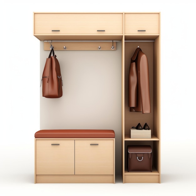 Custom Wardrobe Design With Bench And Hooks Realistic And Stylish