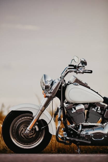 Custom white roadster retro motorbike.