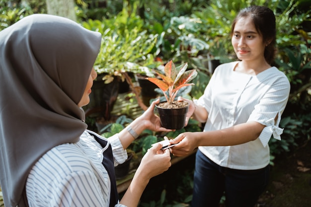 Customer buying some plants