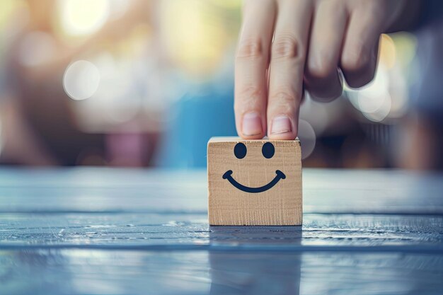 Customer Experience Best Rating Happy Face on Cube Block