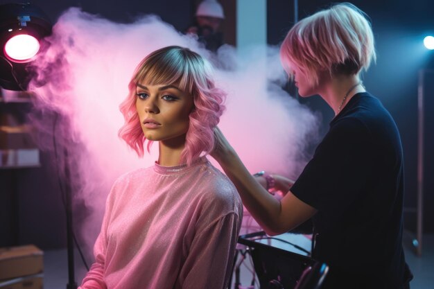 Photo customer getting a hairdo at a beauty salon