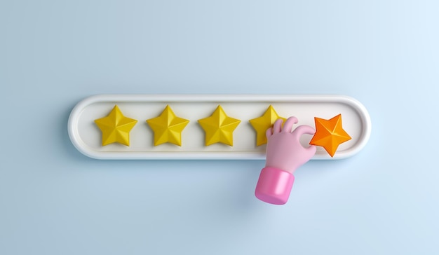 Customer rating feedback, 3d cartoon hand giving five star