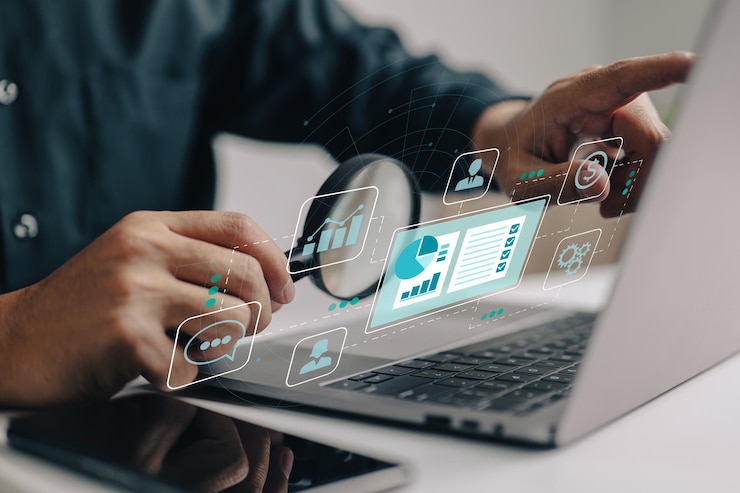Photo customer relationship management the crm concept accounting system clients support deals organization of data on work with clients