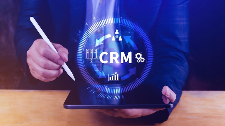 Photo customer relationship management department crm concept data exchanges development customer service banking techology business strategy