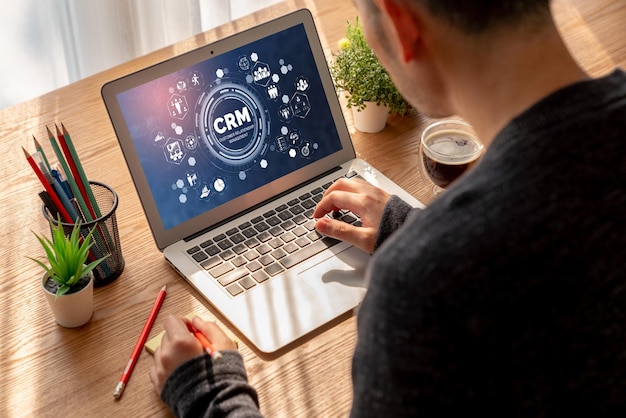 Photo customer relationship management system on modish computer for crm business and enterprise