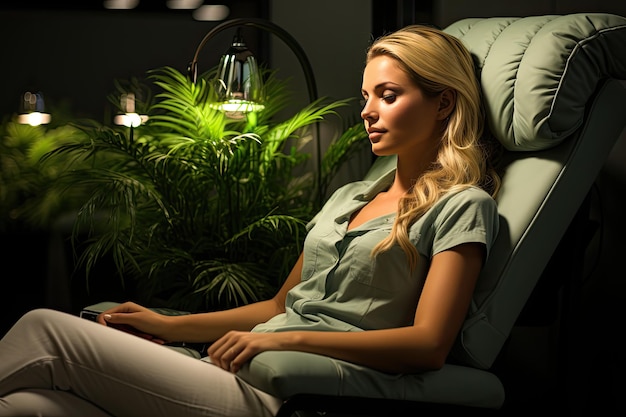 Customer relaxes in therapeutic massage in serene spa environment generative IA