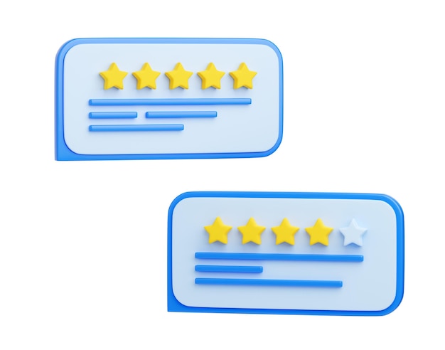 Customer review 3d render illustration stars and text message\
on speech bubble