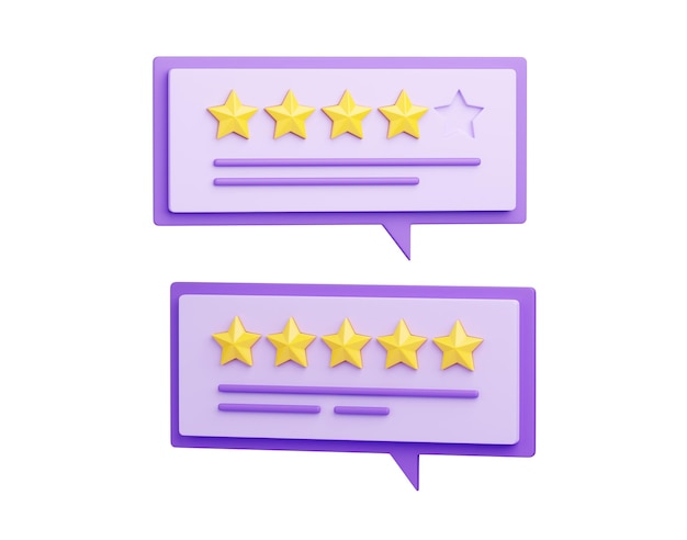 Customer review 3d render illustration stars and text message\
on speech bubble