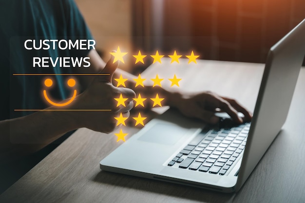 Customer reviews satisfaction feedback survey concept, User like to give rating to customer service,