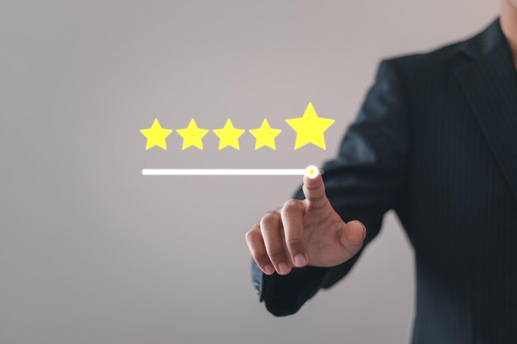 Photo customer satisfaction service concept client rate satisfaction by 5 stars satisfaction experience rating and service reviews