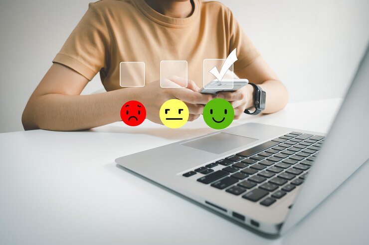 Customer satisfaction very good service with smart phone impression of take care and attention choose a smiley face icon answer the survey give the highest score very happy feedback from guest